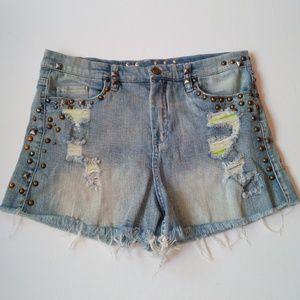 Blank NYC Distresses Studded Denim Shorts Size 30